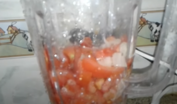 cebolla y tomate en licuadora