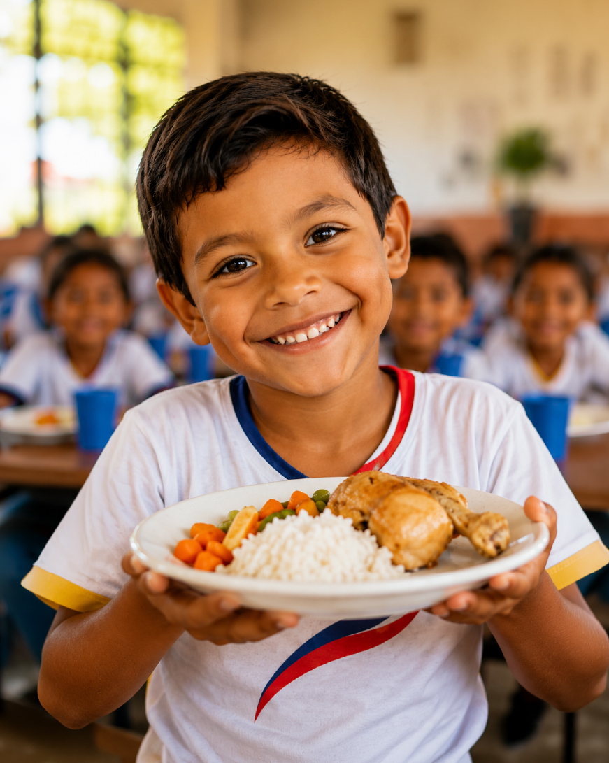 Familia colombiana disfrutando de un plato de pollo juntos